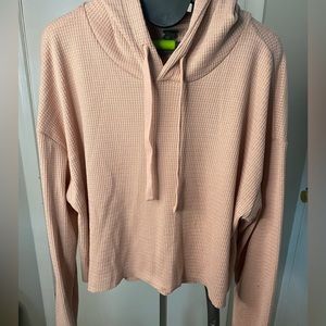 Blush pink waffle print cropped hoodie